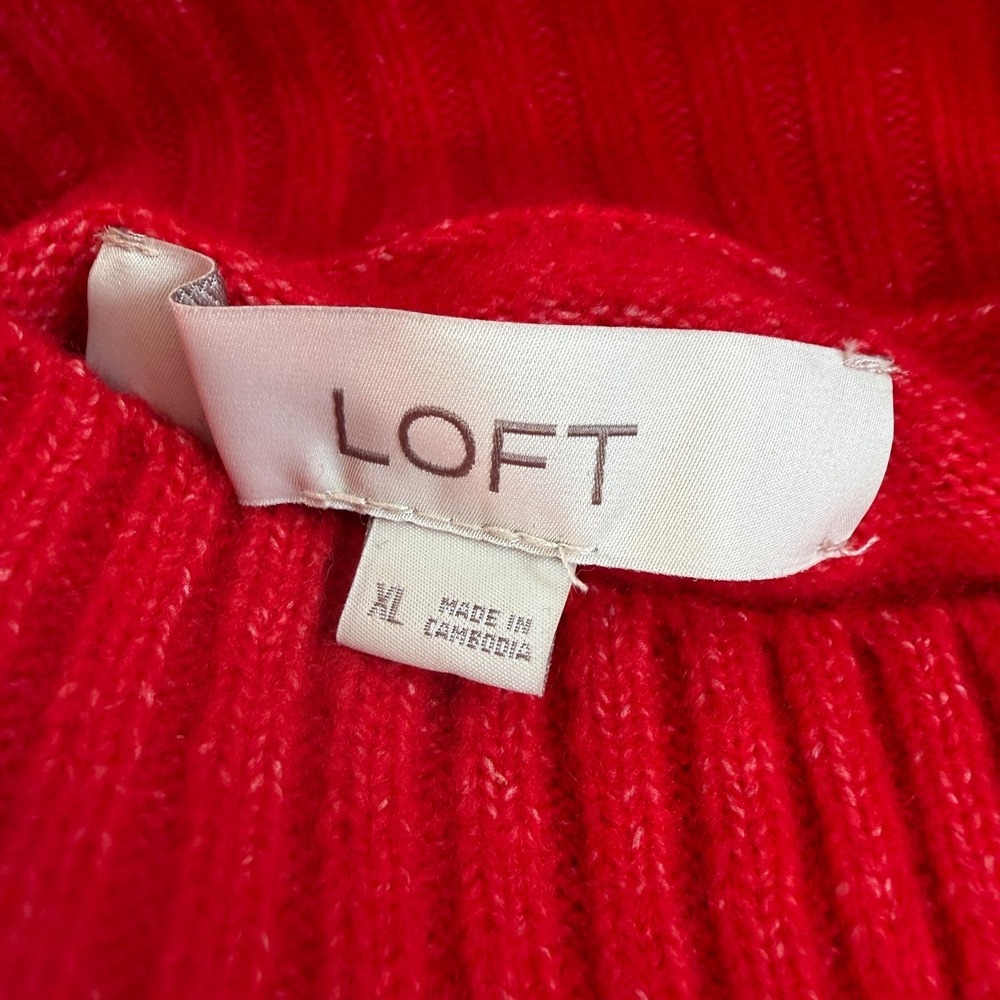 Loft Mock Neck Sweater Women's Red Knit Long Sleeve Pullover Classic - XL - Picture 5 of 10